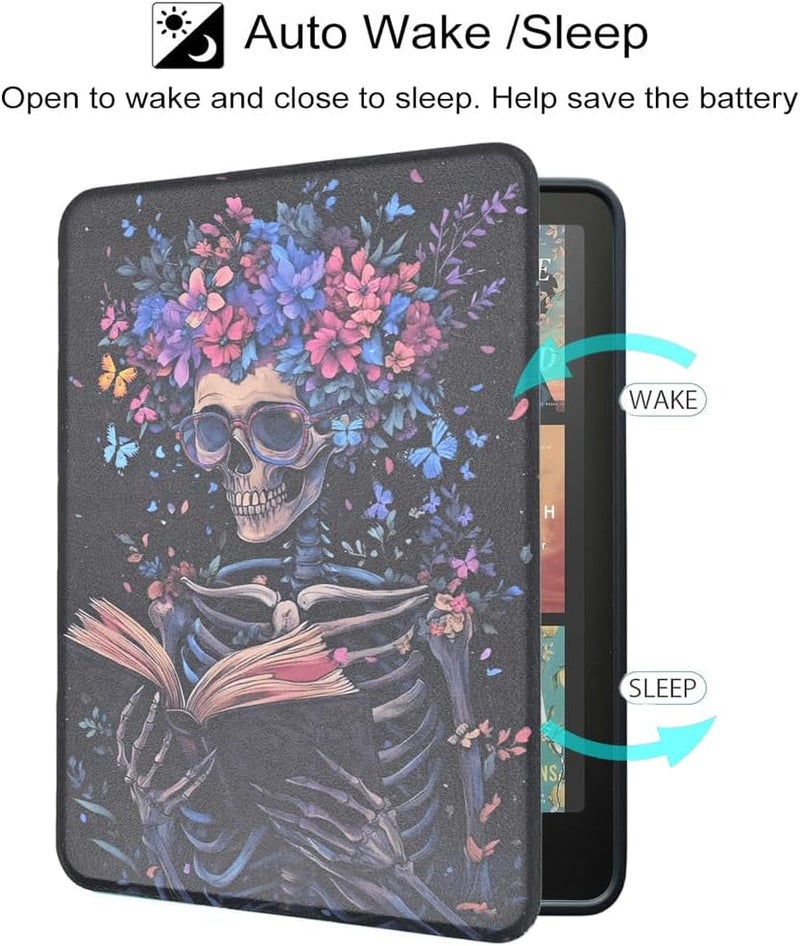 Tpacc Case for Kindle Paperwhite 12th Gen 2024 (7") & Kindle Colorsoft Signature Edition, Skeleton Reading Books Lightweight PU Leather Protective Cover with Auto Sleep Wake Hand Strap Feature - Image 4